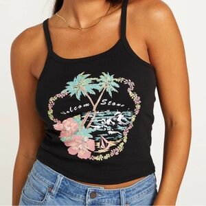 NWOT VOLCOM stone 1991 Womens Strappy Tank Top black floral paradise Hawaii